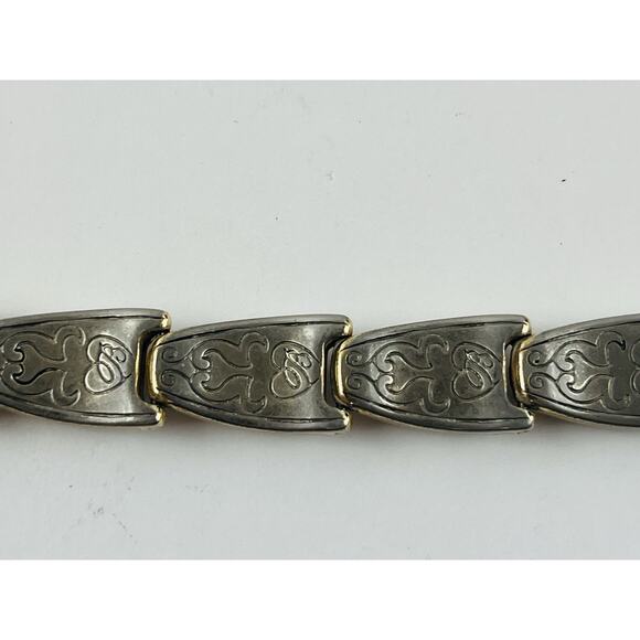 Vintage Gold and Silver Plated Link Bracelet Crystals Stamped Brighton Western - Picture 8 of 13
